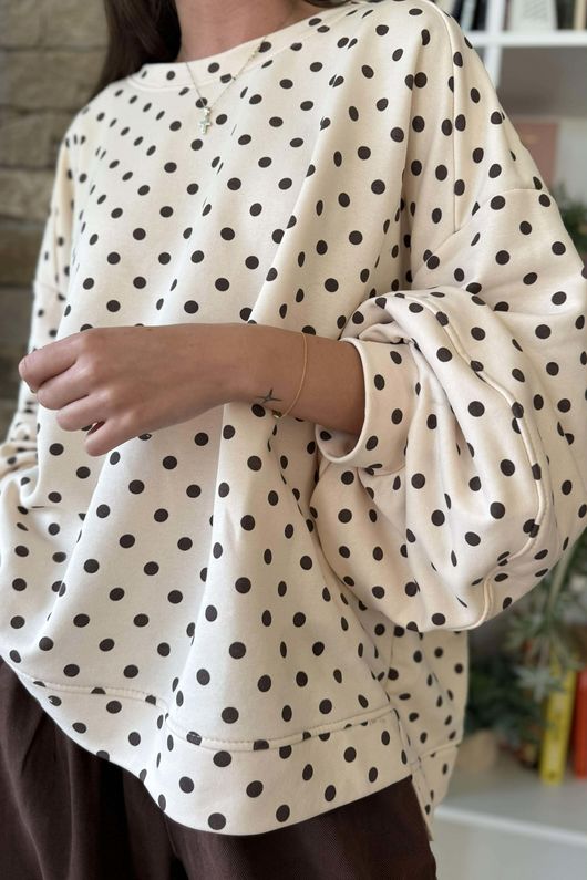 Scamp Lantern Sweatshirt Polka Dot Stone & Chocolate